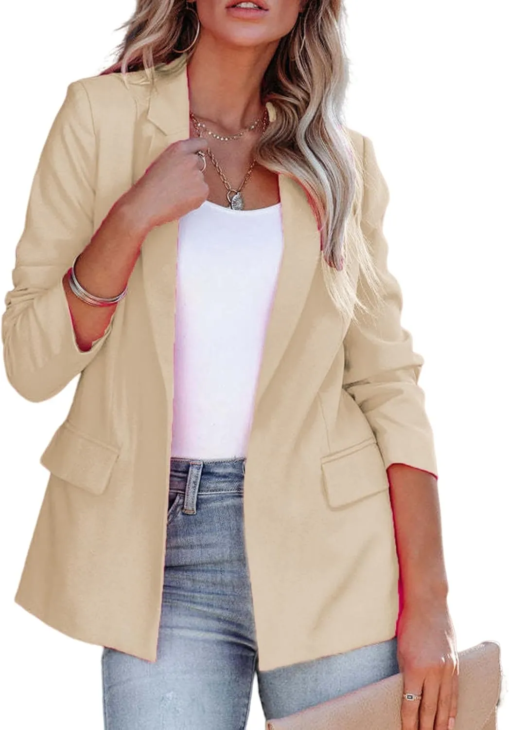 Womens Casual Office Blazer Jackets Front Open Cardigan Work Suit Jacket Long Sleeve Lapel Jacket Business Outfits