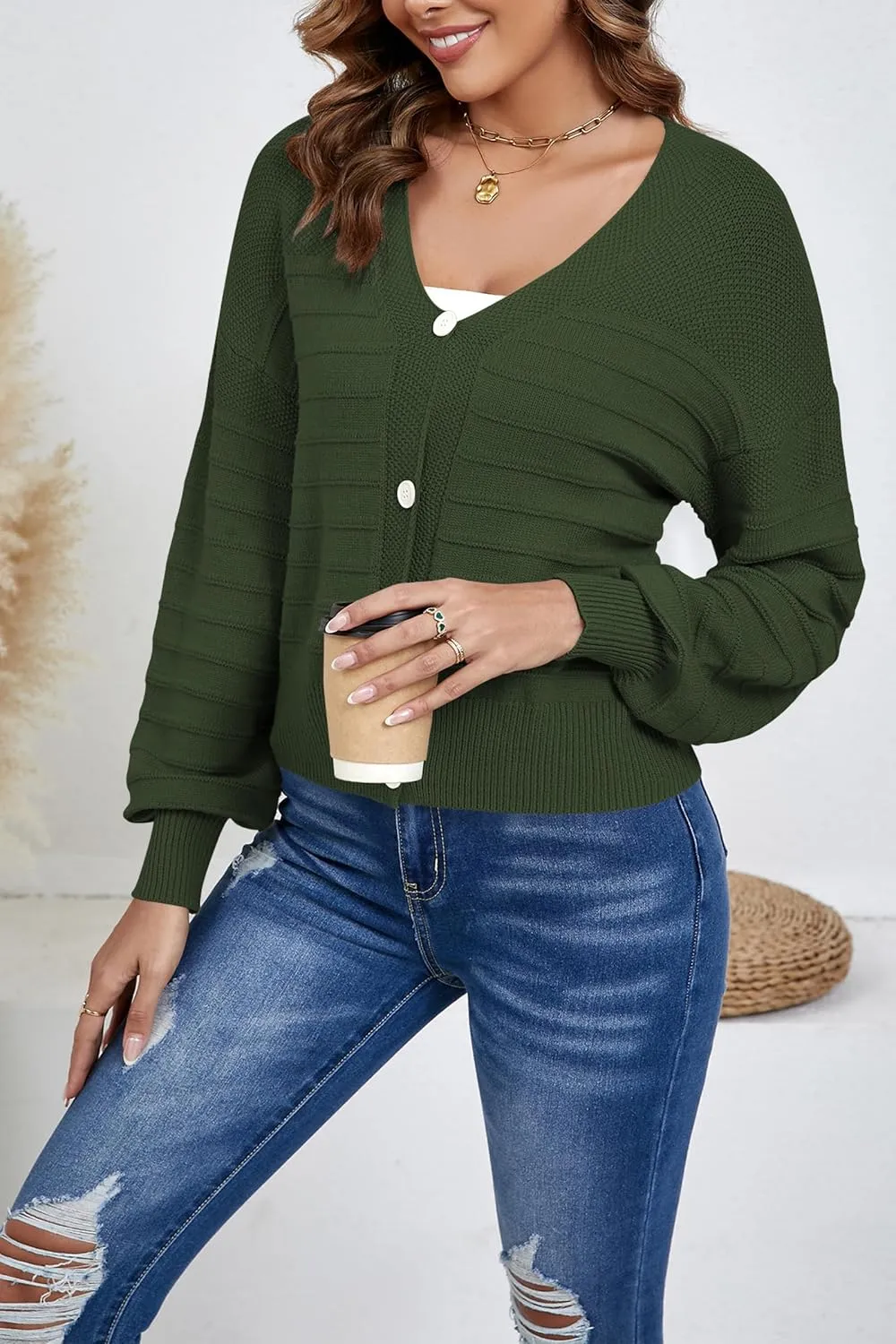 Women's Cropped Cardigan Lightweight Button Down V Neck Knit Dressy Casual Short Cardigan Sweaters