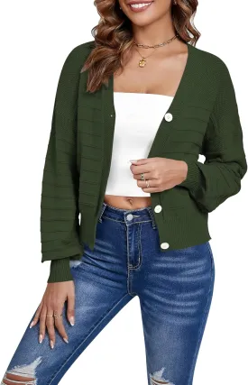 Women's Cropped Cardigan Lightweight Button Down V Neck Knit Dressy Casual Short Cardigan Sweaters