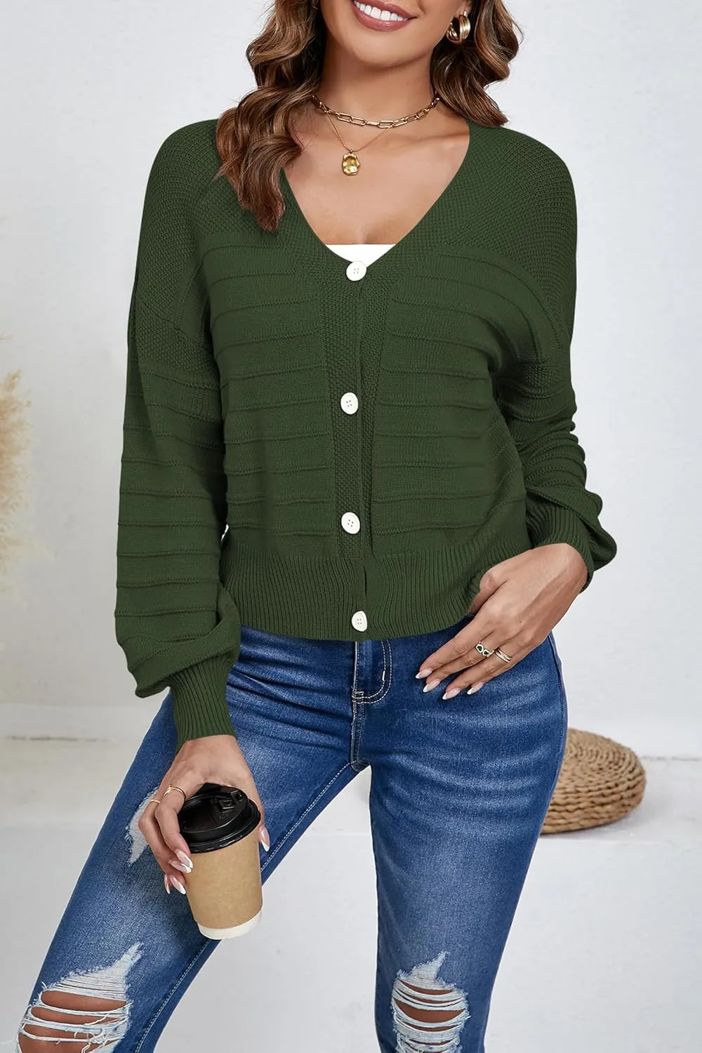 Women's Cropped Cardigan Lightweight Button Down V Neck Knit Dressy Casual Short Cardigan Sweaters
