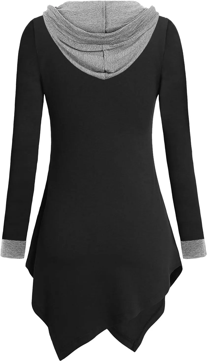 Womens Cross Neck Uneven Hemline Hoody Long Sleeve Loose Flare Tunic Henley