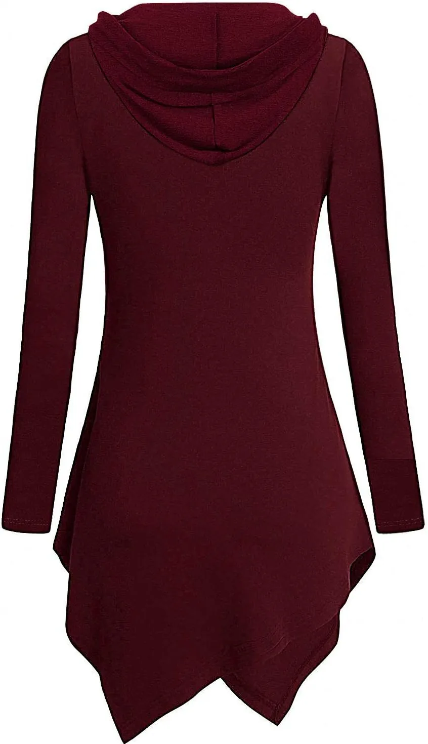 Womens Cross Neck Uneven Hemline Hoody Long Sleeve Loose Flare Tunic Henley