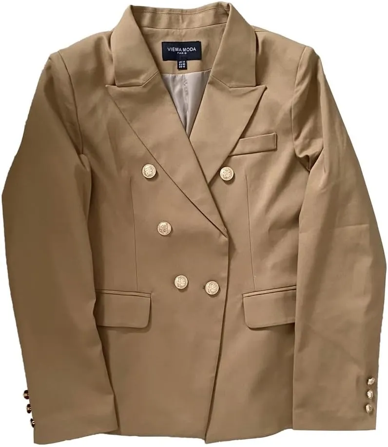 Womens Double Breasted Military Style Blazer Ladies Coat Jacket