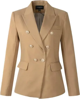 Womens Double Breasted Military Style Blazer Ladies Coat Jacket