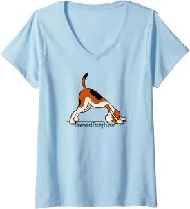 Womens Downward Facing Human - men womens funny dog yoga V-Neck T-Shirt