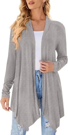 Women's Draped Front Open Cardigan Casual Long Sleeve Lightweight Cardigan Sweaters Duster