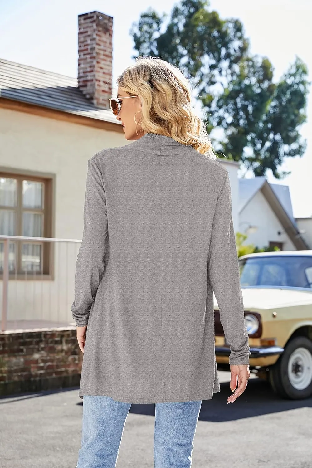 Women's Draped Front Open Cardigan Casual Long Sleeve Lightweight Cardigan Sweaters Duster
