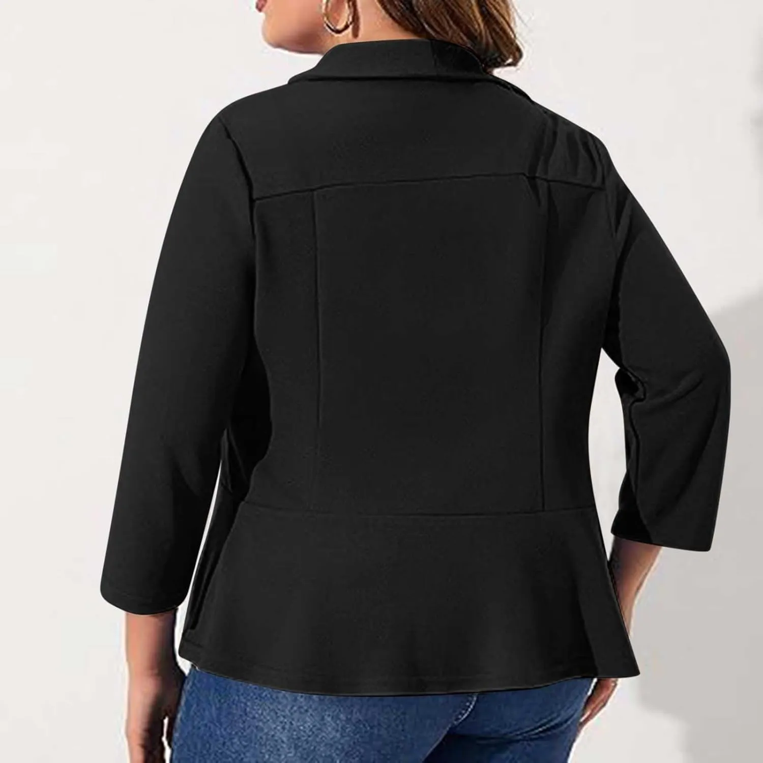 Women's Plus Size Blazer,Long Sleeve Flattering Business Casual Suit Jacket Lightweight Fashion Dressy Peplum Blazer