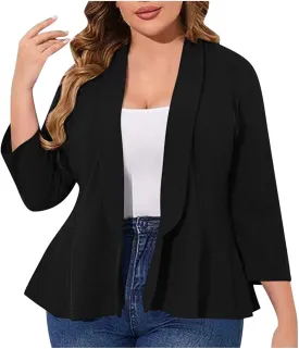 Women's Plus Size Blazer,Long Sleeve Flattering Business Casual Suit Jacket Lightweight Fashion Dressy Peplum Blazer