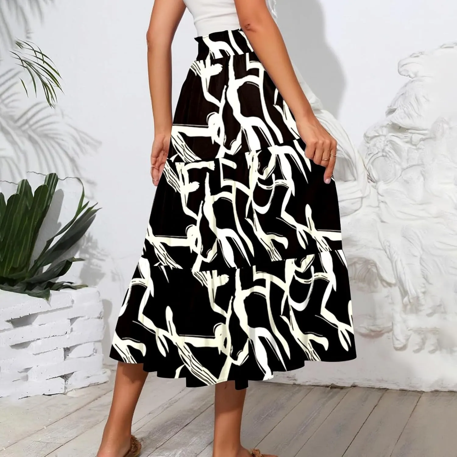 Womens Ruffled Tiered Floral Midi Skirts Casual High Waist Flowy Swing Dress 2025 Summer Boho Long Skirt with Pockets