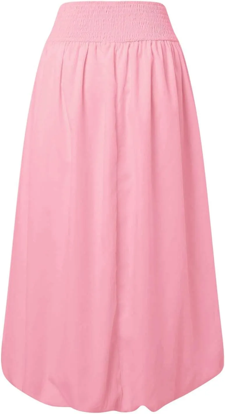 Womens Skirt Stretchy Waist Bubble Hem Maxi Skirt with Ruffled Details Flowy and Comfortable for Summer or Beach Wear