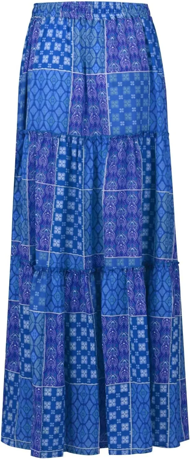 Women's Skirts 2025 Summer Casual High Waist Tie Boho Vacation Beach Long Skirt with Pockets